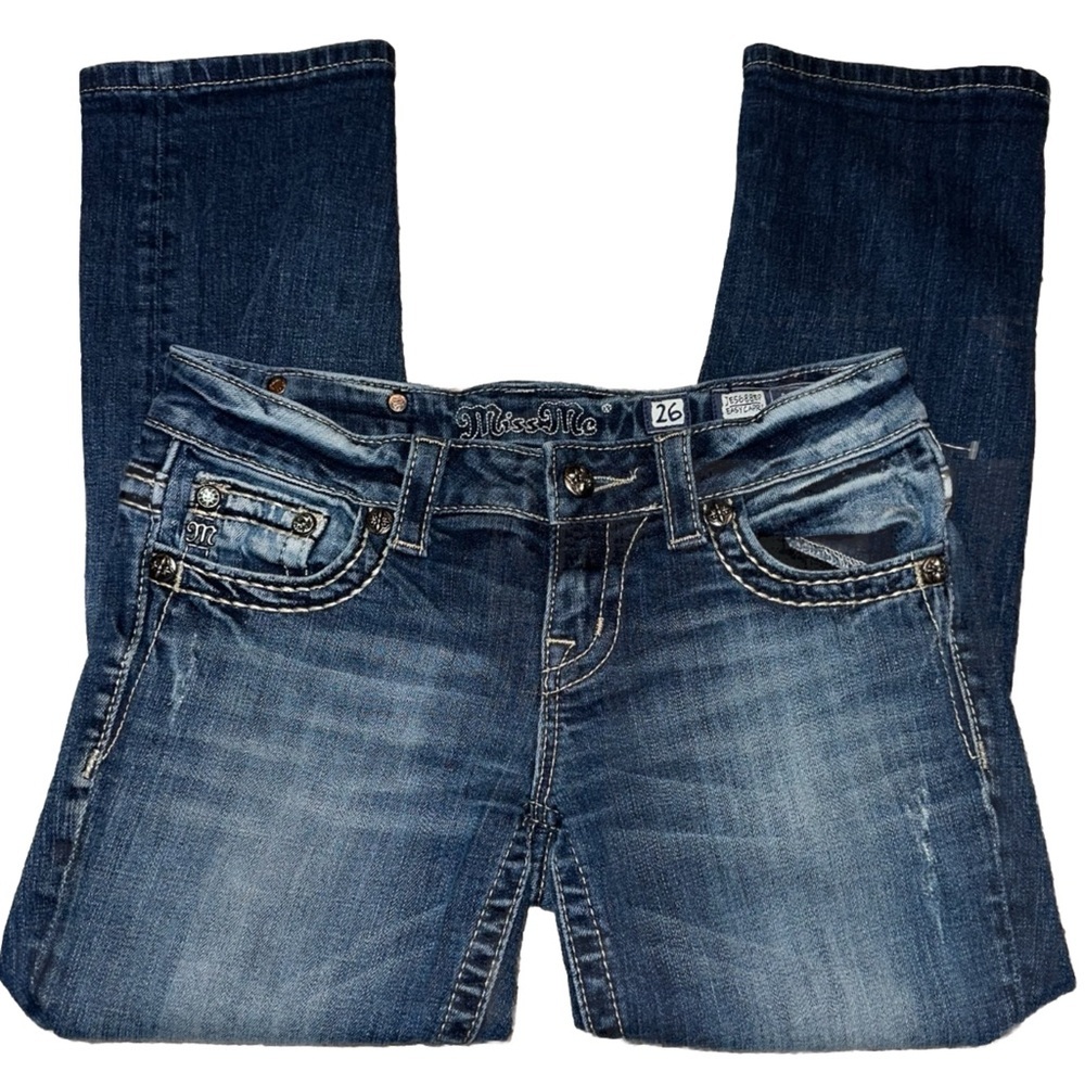 Miss Me Easy Capri Jeans Women's 26 Sequin Studded Embellished Blue‎ Denim